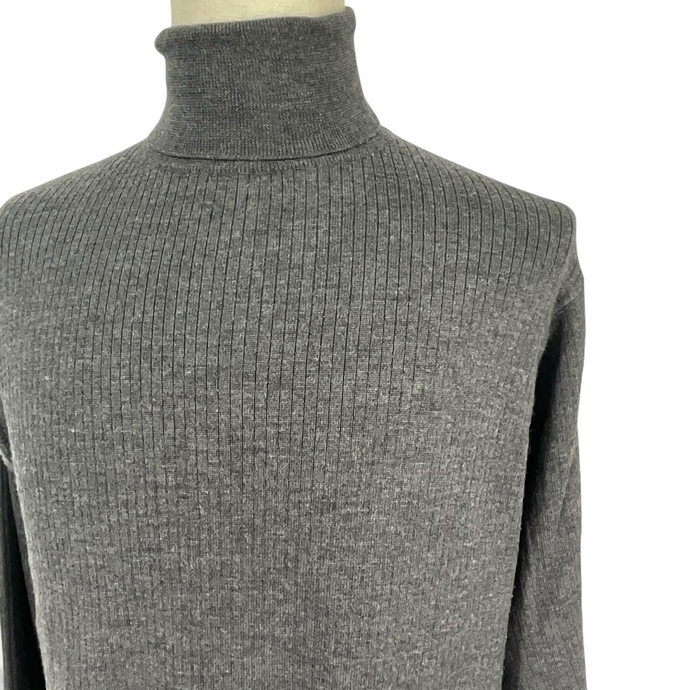 Woolmark Mens Extrafine Merino Wool Turtleneck Sweater Gray Ribbed Italy Large